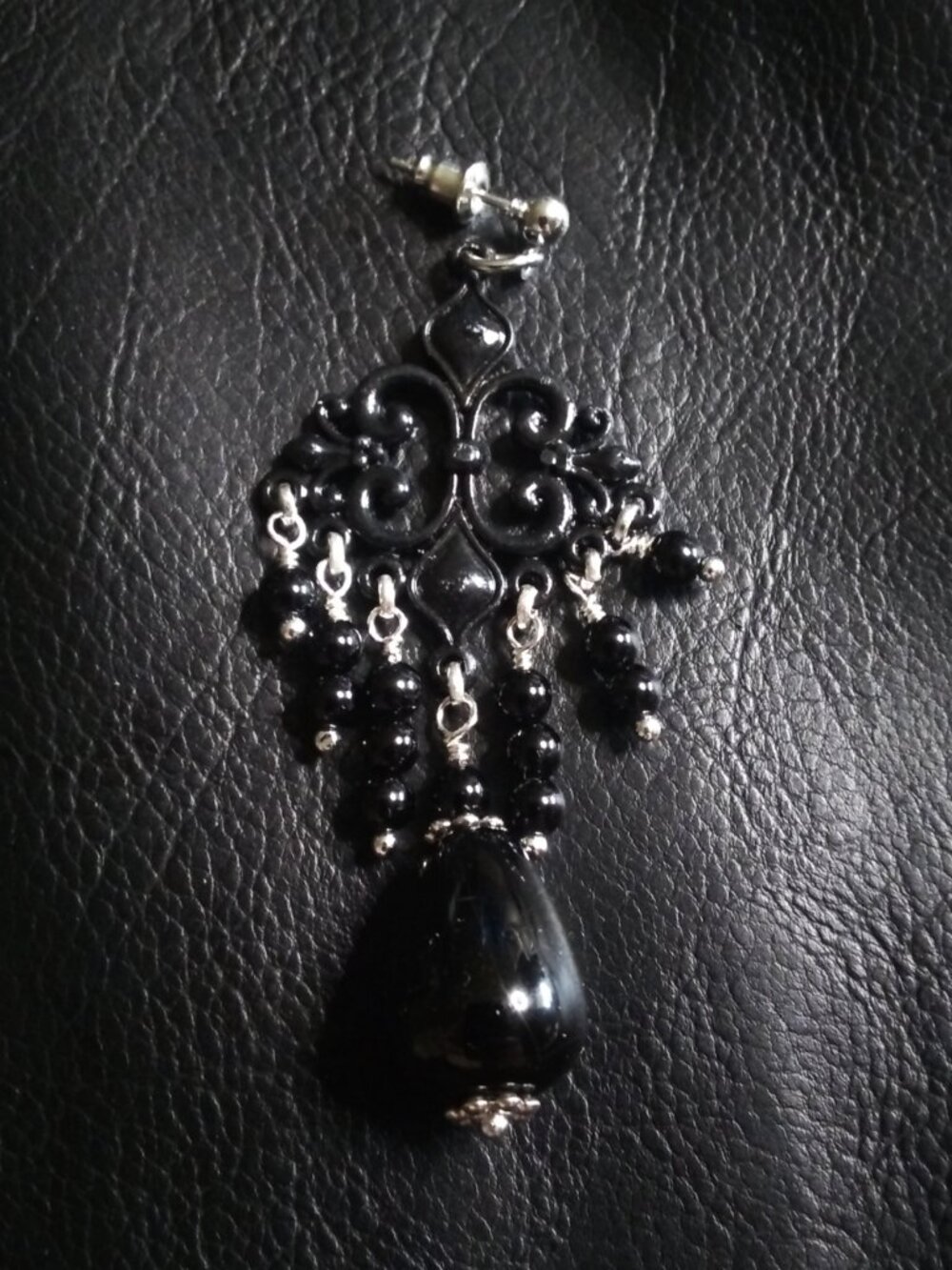 Devastatingly Sexy! Ornate & Opulent Black Onyx Chandelier Earrings - Edgy Goth! - Picture 7 of 10